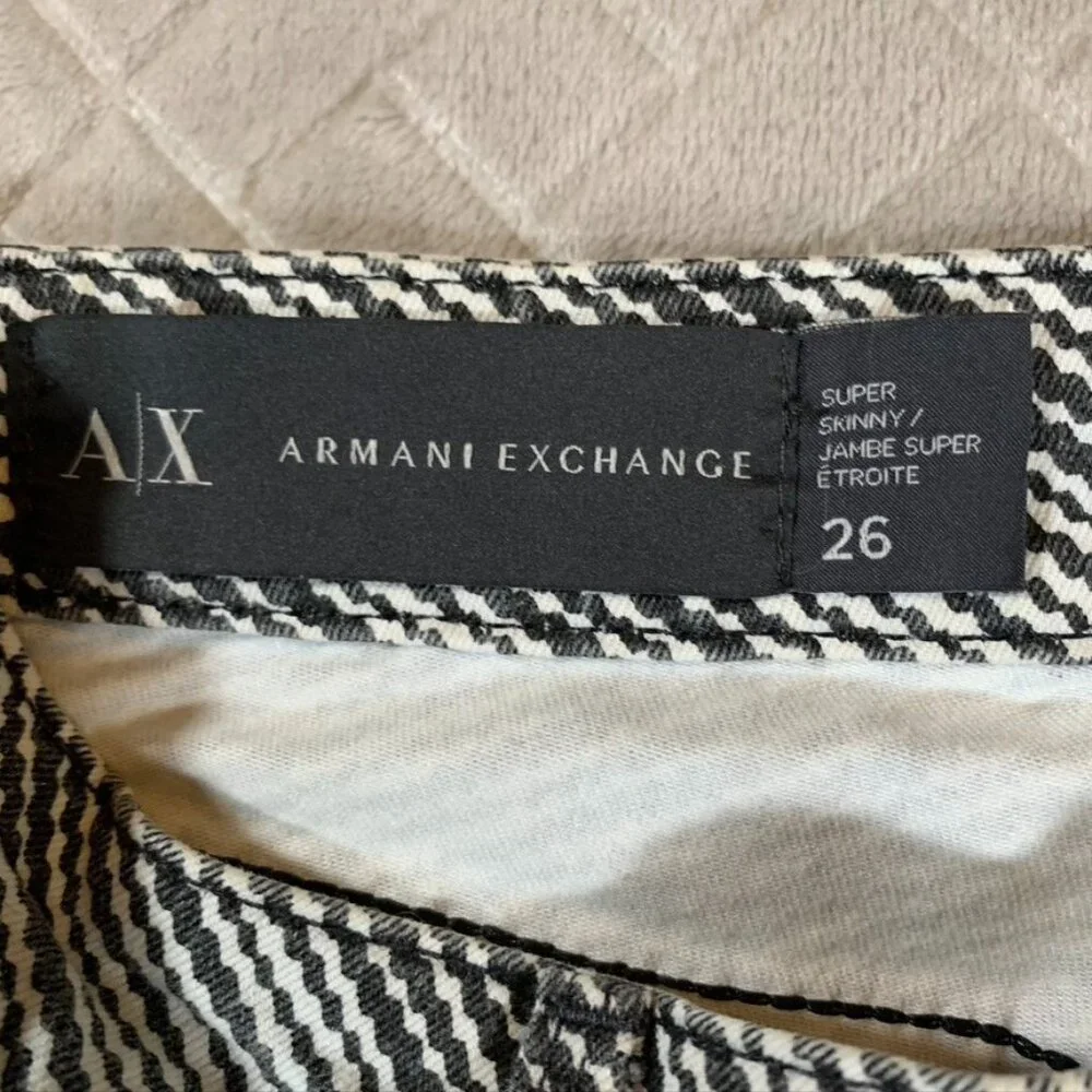 Armani Exchange Womens 26 Denim Jeans Black White Abstract Super Skinny Mid Rise